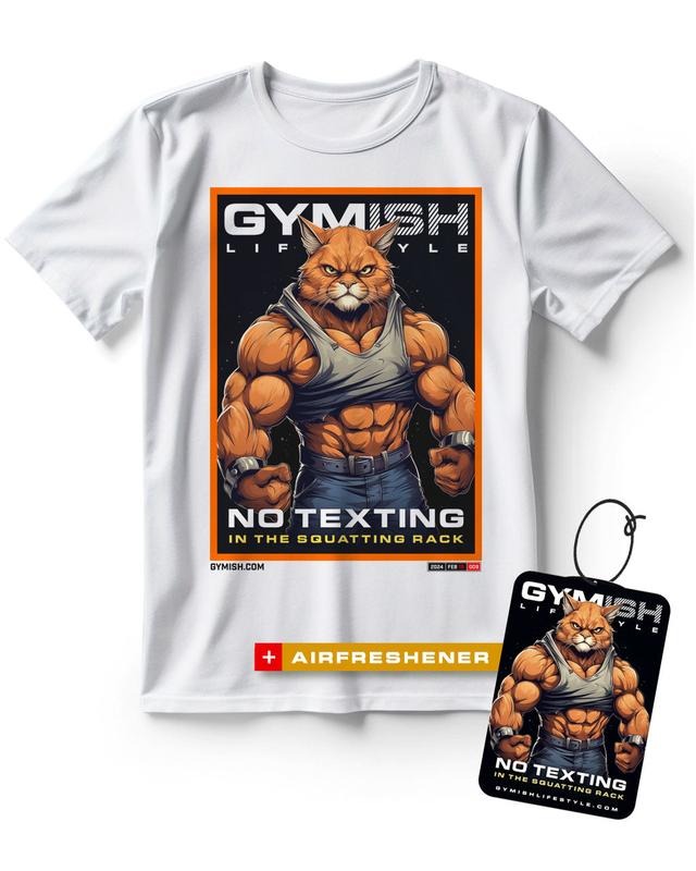 Cat No Texting Funny Workout Gym T-Shirt for Men with Air Freshner Gift Set Hoodie, Sweatshirt | HypeDripTees.com