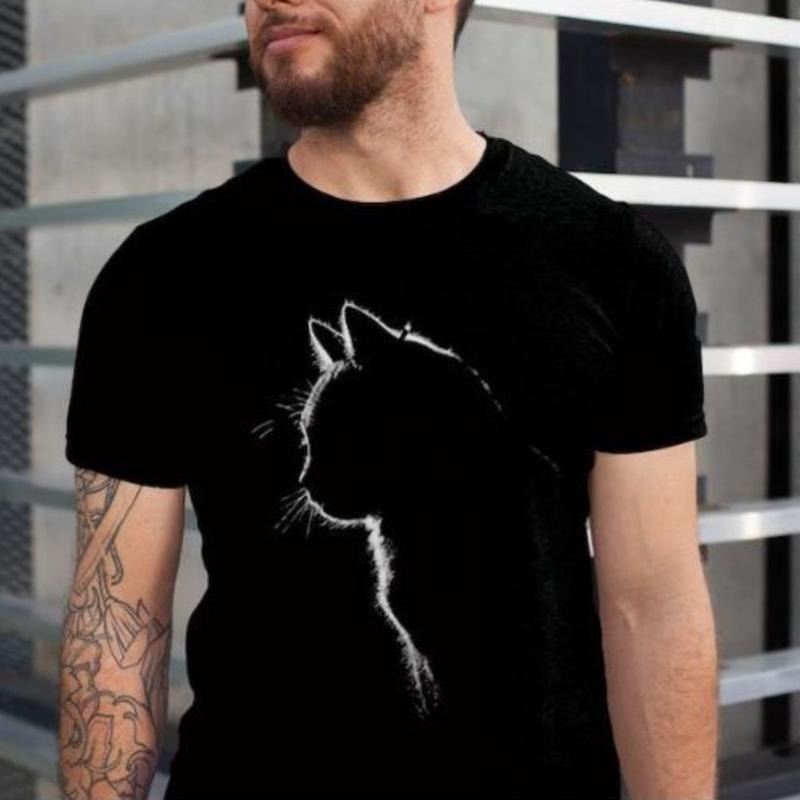 Cat Silhouette drawn black tshirt, unisex black tshirt Made in USA Hoodie, Sweatshirt | HypeDripTees.com