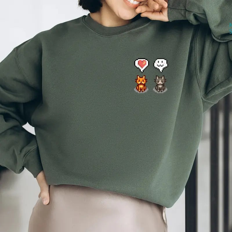 Cat Stardew Shirt, Valley Video Game Art Sweatshirt, Cats Emoji Love Hoodie, Farm Life Casual Cotton Fabric Knit...