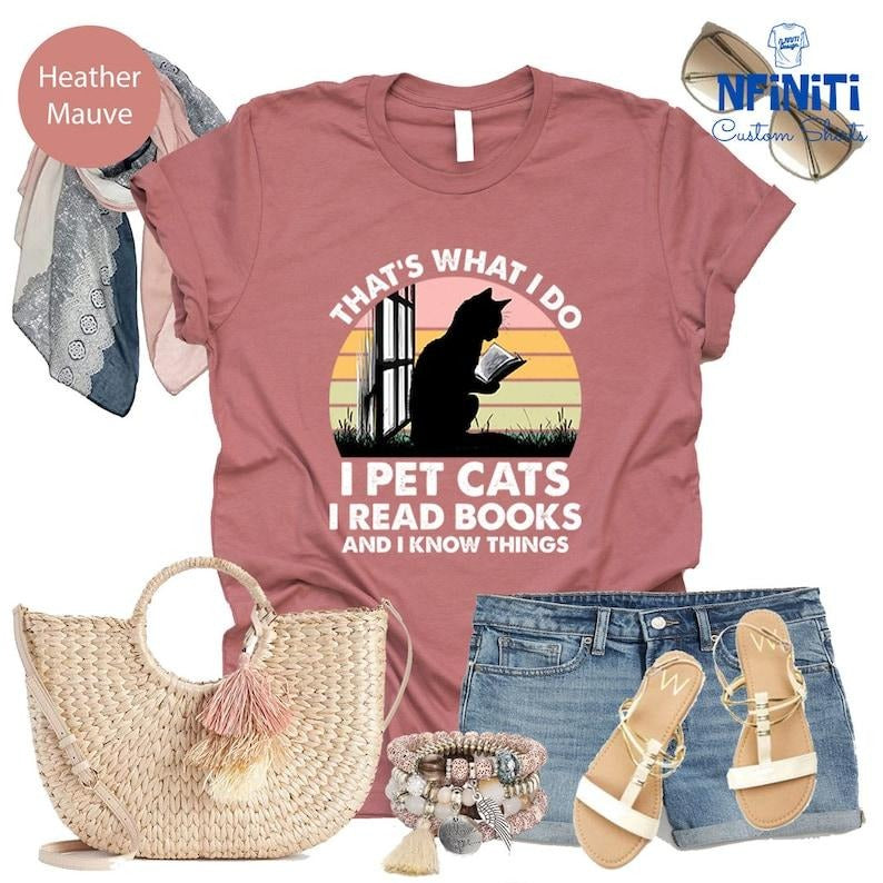 Cat T-shirts, Cat And Book Shirt, Book Lover Shirt, Bookseller Shirts, Cat Book Shirt, Cat Lover Shirt, Reading Shirts,...