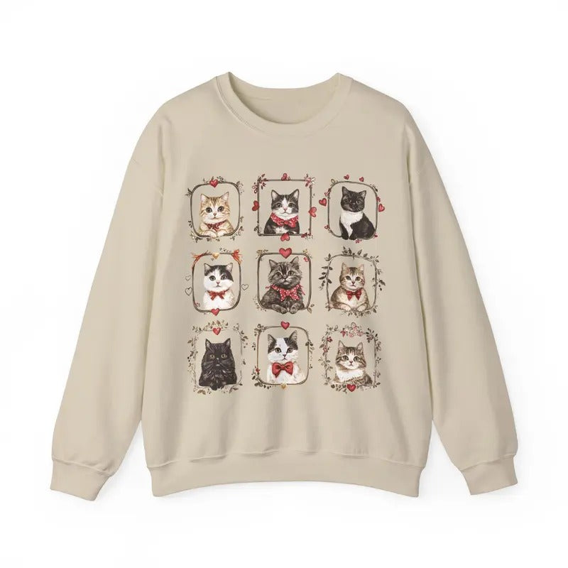 Cat Valentine Sweatshirt, Valentine's Day Crewneck, Cat Lover Women's Sweater T-Shirts, Hoodie | HypeDripTees.com