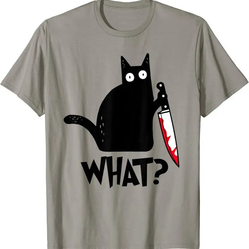 Cat What? Funny Black Cat Shirt, Cat With Kn*fe  T-shirt, sweater and Hoodie Sweatshirt | HypeDripTees.com