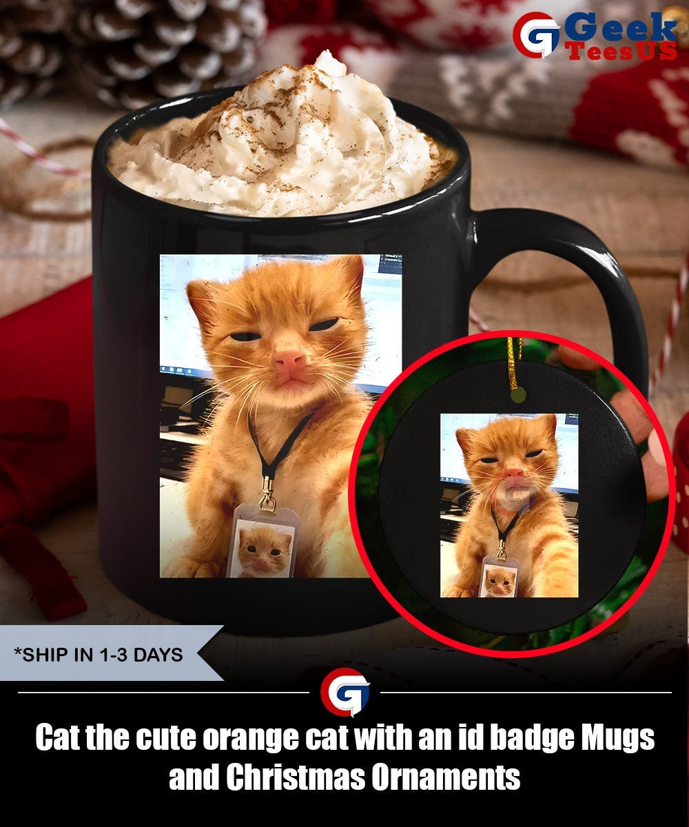 Cat the cute orange cat with an id badge shirt