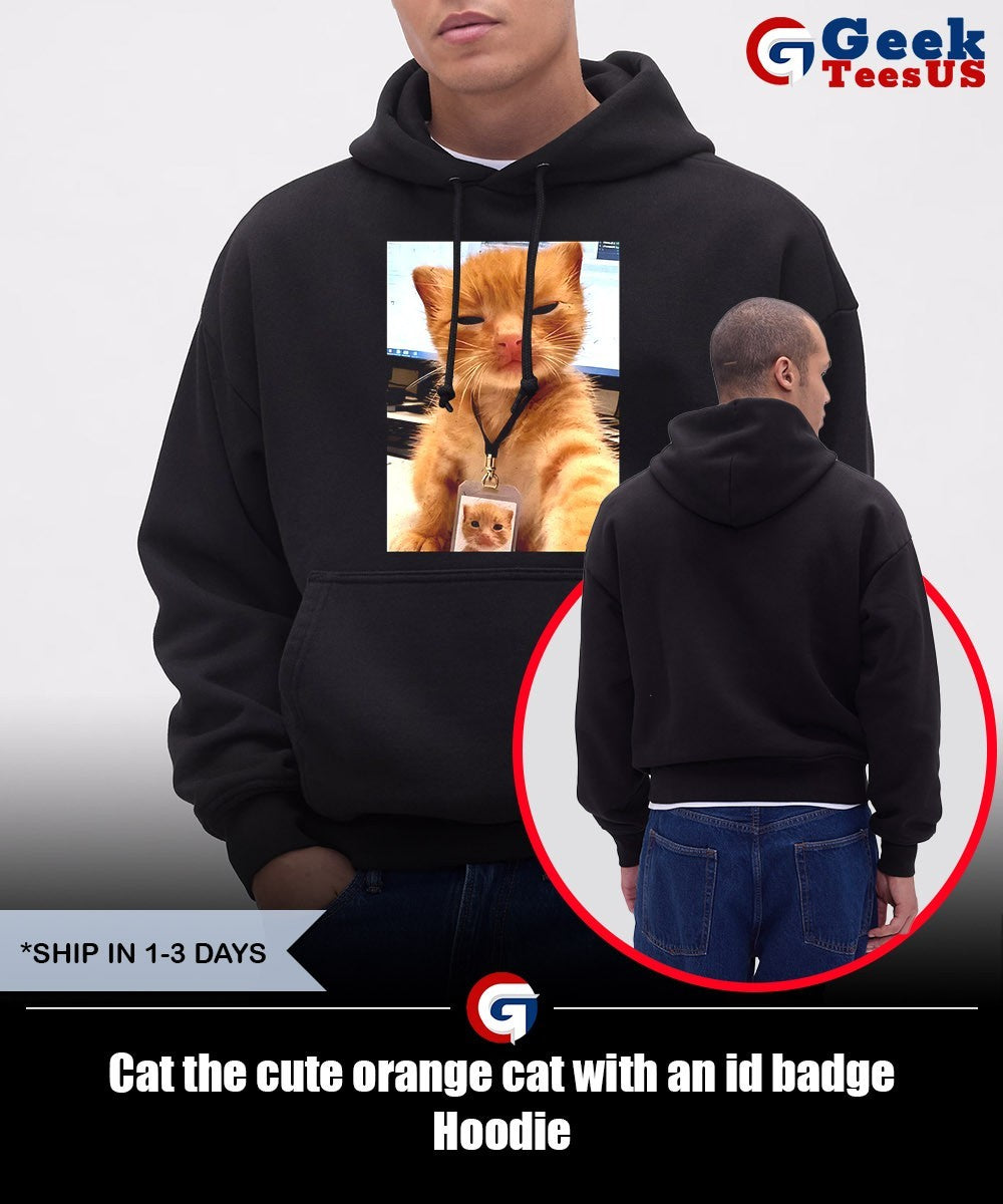 Cat the cute orange cat with an id badge shirt