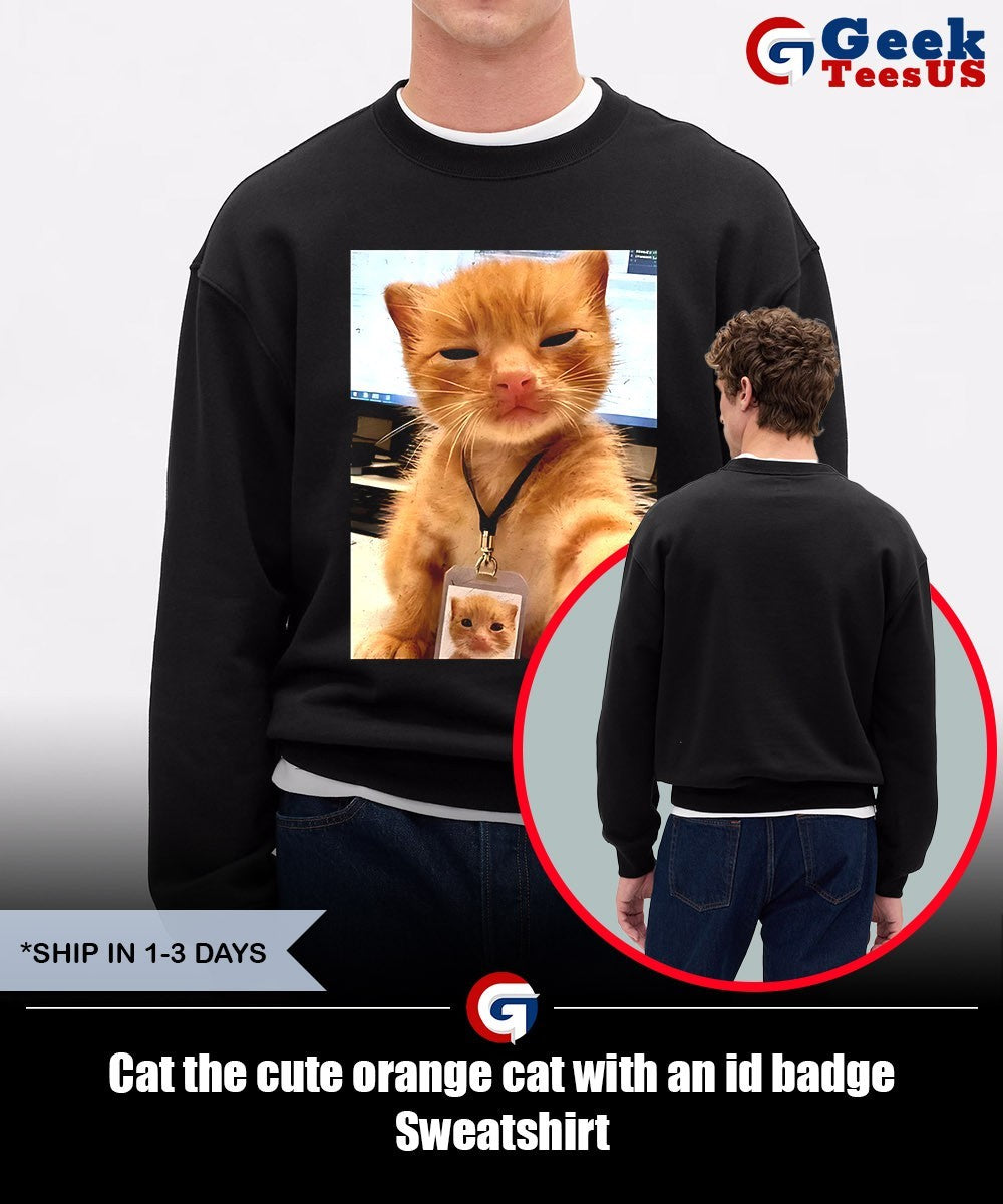 Cat the cute orange cat with an id badge shirt