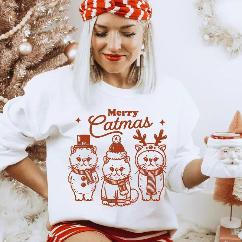 Catmas Christmas Crewneck Sweatshirt  Casual Everyday Softstyle Christmas Unisex Pullover Sweatshirt. Perfect for Dog...