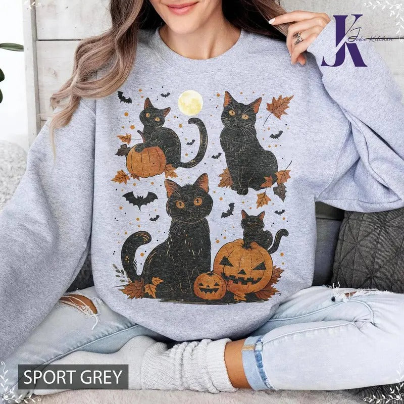 Cats And Pumpkins Shirt, Black Cat Halloween Shirt Autumn Shirt Cute Fall T-Shirt Halloween Shirts Spooky Season Shirt...