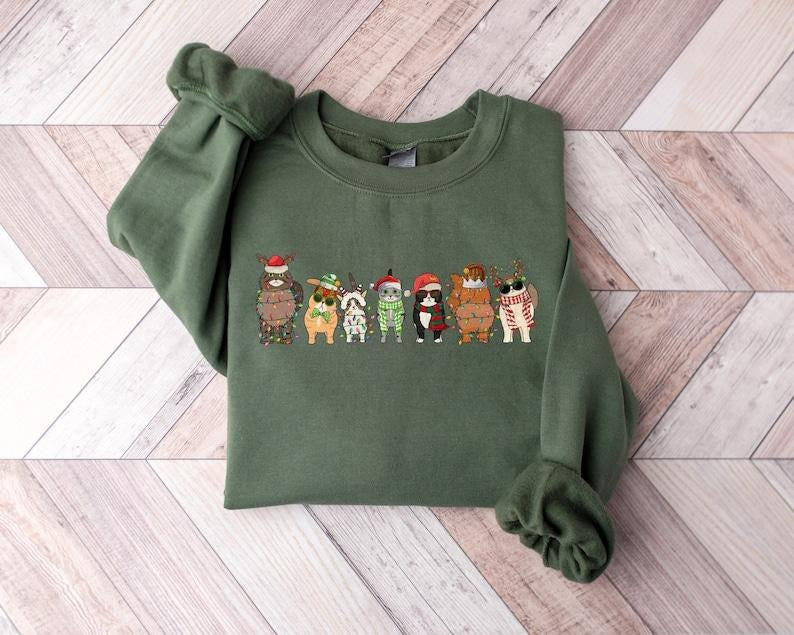 Cats Christmas Sweatshirt, Meowy Christmas Shirt, Cat Lovers Xmas Sweater, Christmas Cat Owner Sweatshirt, Christmas...