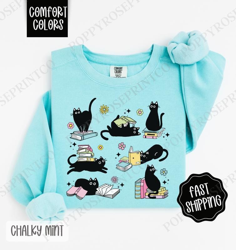 Cats Reading Comfort Colors Sweatshirt, Cat Lover Gift, Readers Pullover T-Shirts, Hoodie | HypeDripTees.com