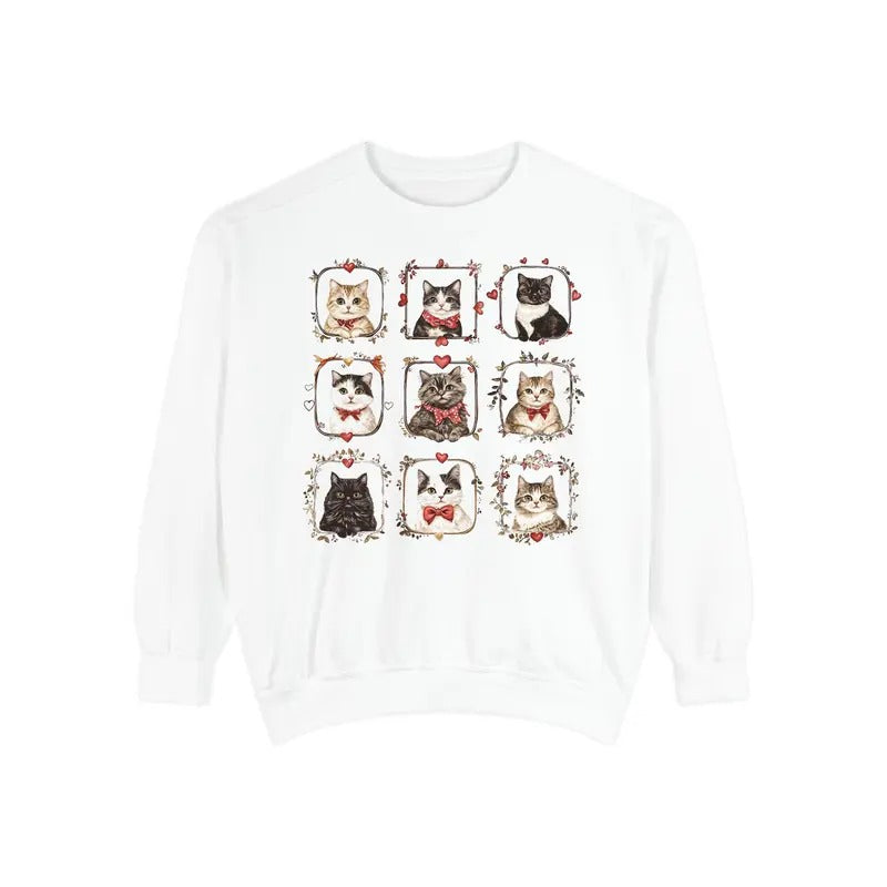 Cats Valentine Sweatshirt Comfort Colors,  Cat Valentine's Day Women's Crewneck, Cat Lover Women's Sweater T-Shirts, Hoodie
