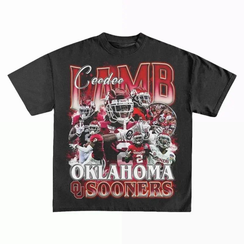 Ceedee Lamb Football Tee, Oklahoma Sooners, Vintage Heavyweight T-Shirt, Vintage 90s Graphic Tee, Sport Shirts for Men,...