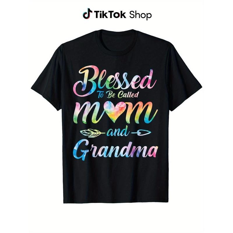 [Celebratory] Blessed to Be Called Mom and Grandma Floral T-Shirt - Soft Cotton Crew Neck Tee, Breathable Summer Casual...