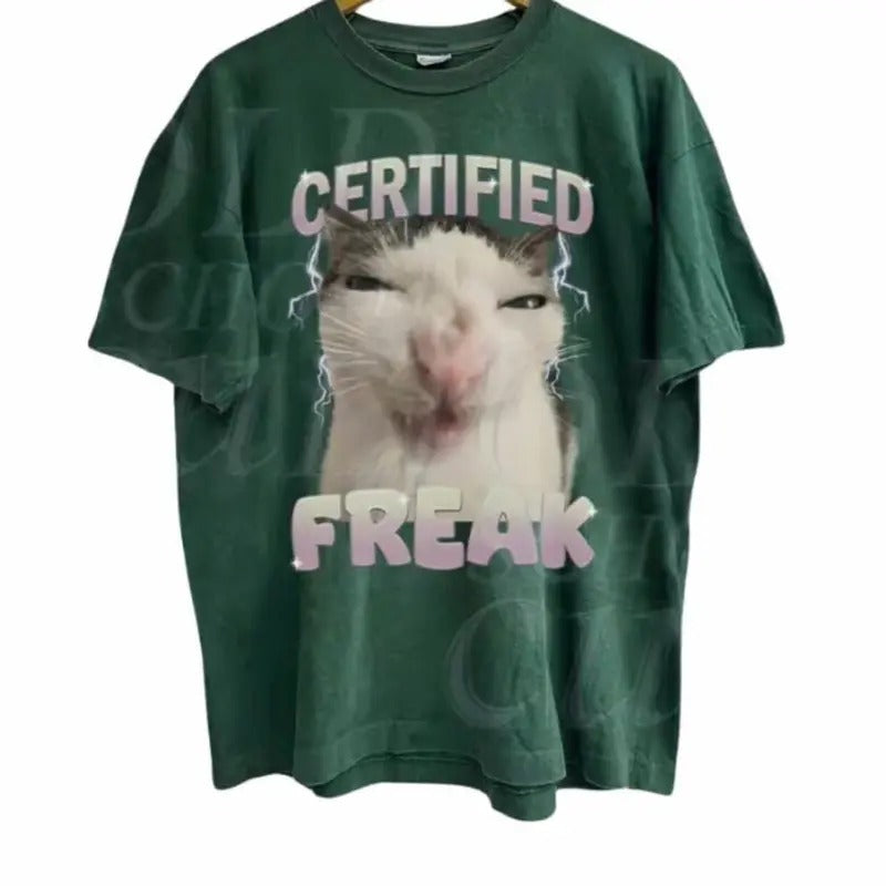 Certified Freak Cat Meme Graphic T-Shirt, Comfort Colors Shirt, Vintage Funny Cat Expression Graphic Tee, Cute Kitty Meme...