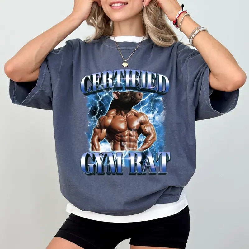 Certified Gym Rat Comfort Colors Shirt, Funny Vintage 90s Style Graphic Tee, Unisex Gymer Unhinged Tees, Funny Gym Meme...