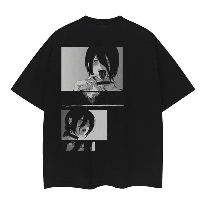 Chainsaw Man "Reze" Vintage Oversized Tee Anime T-shirt 100% Cotton Original Design Men's Top Black Casual Hoodie, Sweatshirt