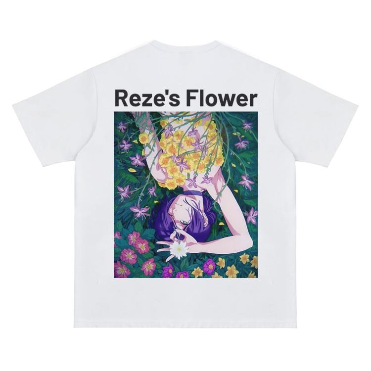 Chainsaw Man "Reze and the Flowers" Vintage Oversized Tee Anime T-shirt 100% Cotton Original Design Men's Top for Fans...