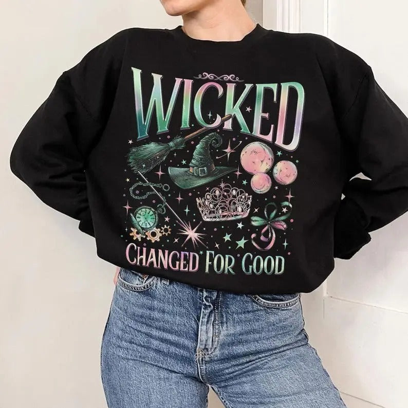 Changed For Good Wicked Sweatshirt, Defy Gravity Broomstick Magic Wand, Wicked Sweater, Wizard Movie Fan Shirt, Wicked...