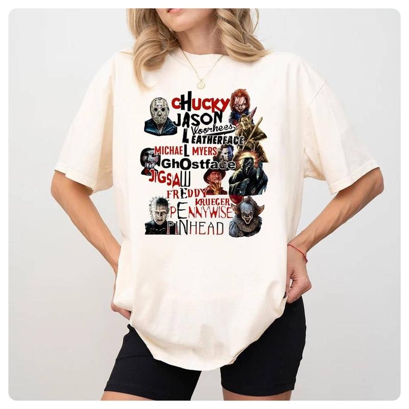 Characters Quotes Shirt Jason Voorhees Michael Myers Pennywise Freddy Krueger Chucky Retro Halloween   Shirt Spooky...