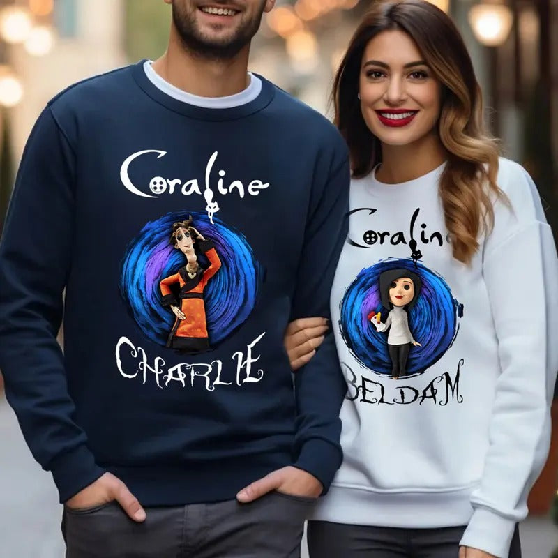 Charlie And Beldam Couple Sweatshirt, Cute Coraline T-Shirt, Valentine Movie Hoodie Shirt | HypeDripTees.com