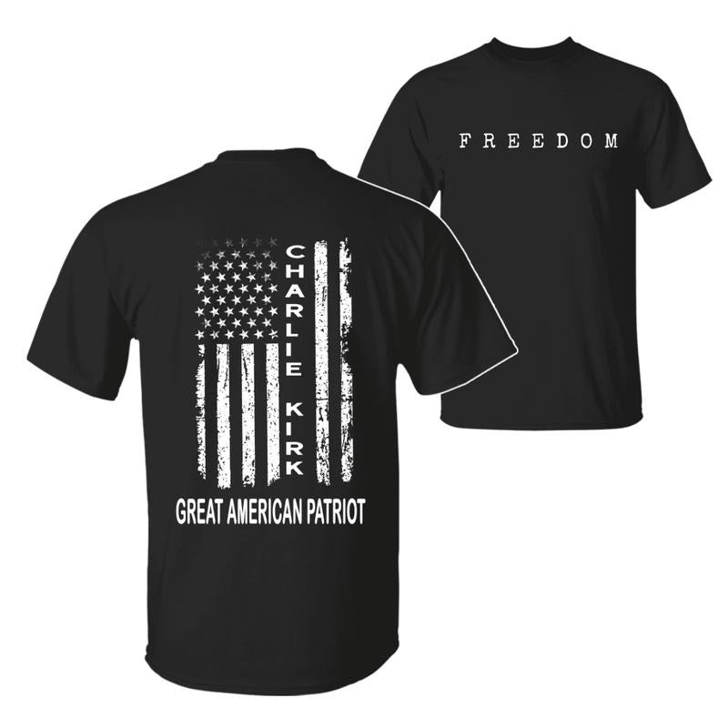 Charlie Kirk Great American Patriot  T-Shirt, Memorial Tribute Tee with US Flag Graphic, Pray for Charlie Kirk Shirt,...