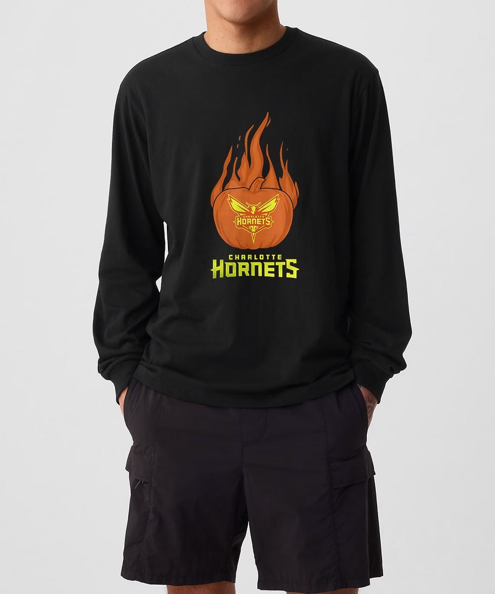 Charlotte Hornets flaming pumpkin Halloween 2025 shirt