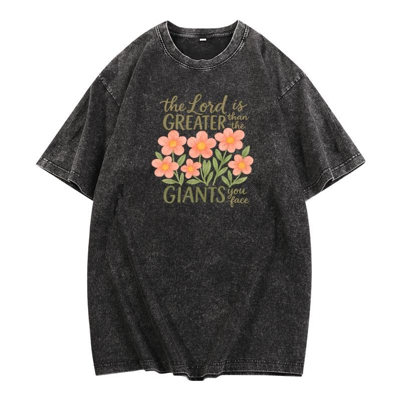 Charming and Encouraging Washed T - Shirt: Make a Positive Statement with a Floral - adorned Religious Quote on a...