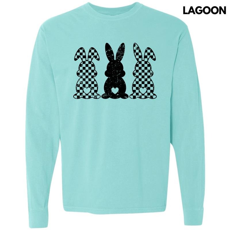 Checker Bunny Trio Long Sleeve Comfort Colors T-Shirt 'NLB' Hoodie, Sweatshirt | HypeDripTees.com