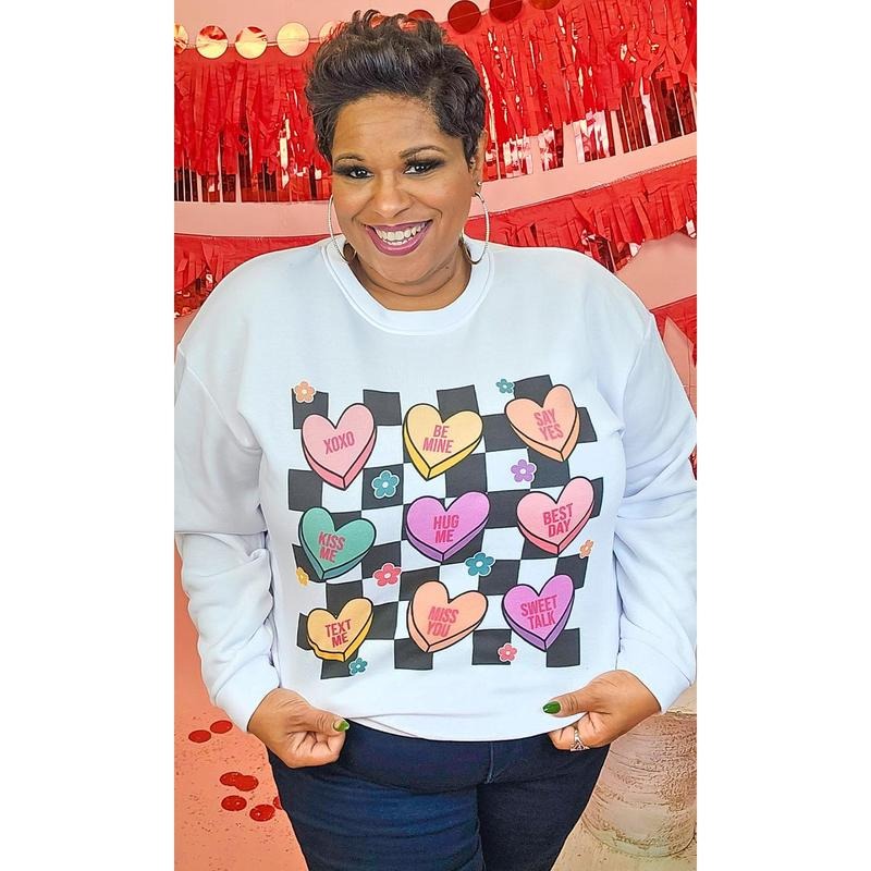 Checkerboard Conversation Hearts Graphic Sweatshirt T-Shirts, Hoodie | HypeDripTees.com