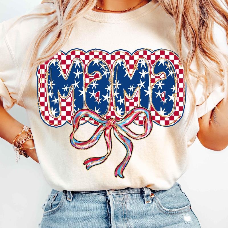 Checkered American Mama T-Shirt, 4th of July Mama Shirt, Fourth of July T-Shirt, Retro American Mama Shirt Hoodie, Sweatshirt