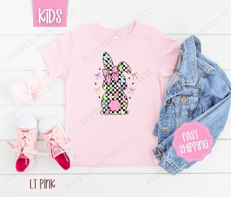 Checkered Bunny Kids Shirt - Easter Children's Tshirt - Cute Youth Tee Gildan Hoodie, Sweatshirt | HypeDripTees.com