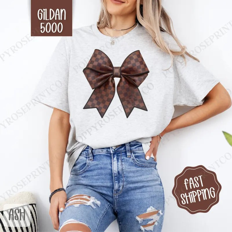 Checkered Coquette Bow Gildan, Bow Women's Tee, Cute Women's Tshirt Plus Sizes Hoodie, Sweatshirt | HypeDripTees.com