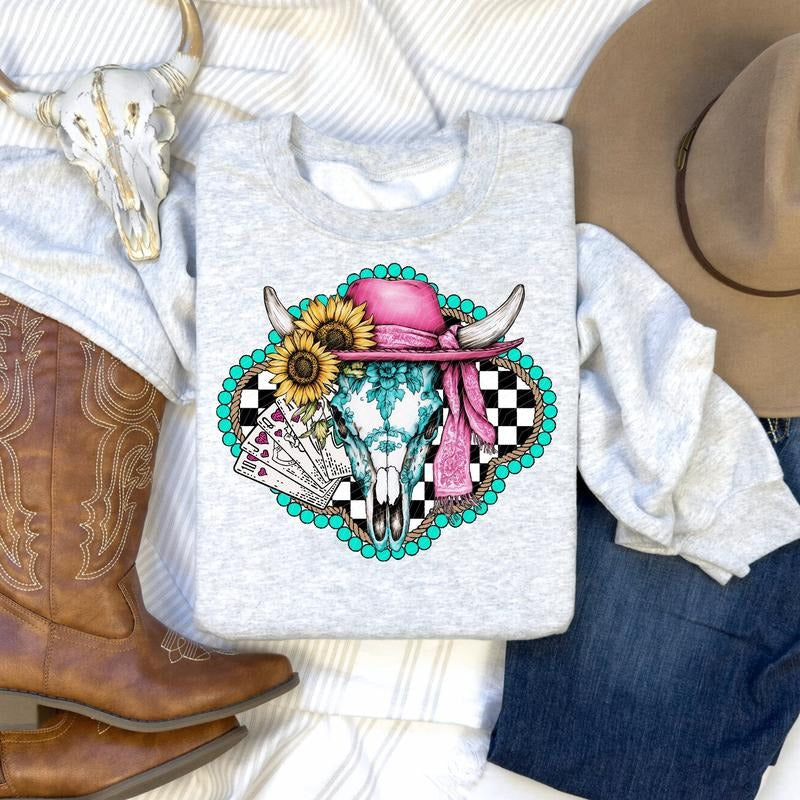 Checkered Cow Skull DTF Transfers - THIS IS NOT A SHIRT Hoodie, Sweatshirt | HypeDripTees.com