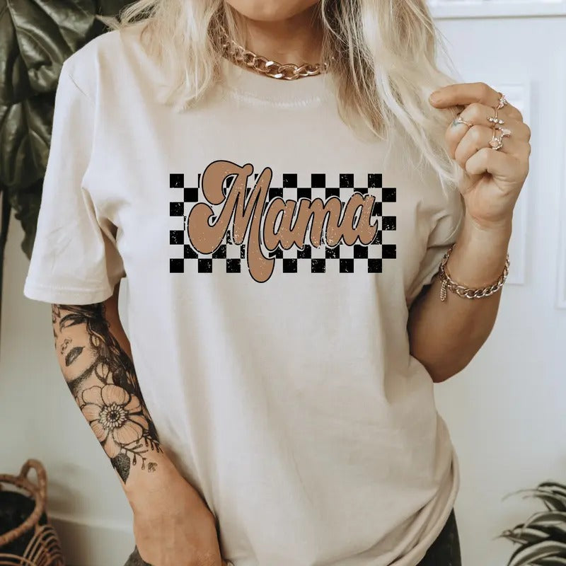 Checkered Mama Casual Everyday T-Shirt. Retro distressed Graphic Shirt. Perfect Mom Gift Hoodie, Sweatshirt