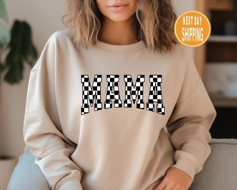 Checkered Mama Sweatshirt Gift for Mom, Retro Mom Hoodie, Mother's Day Gift, Vintage Checkered Mama Sweatshirt, Varsity...