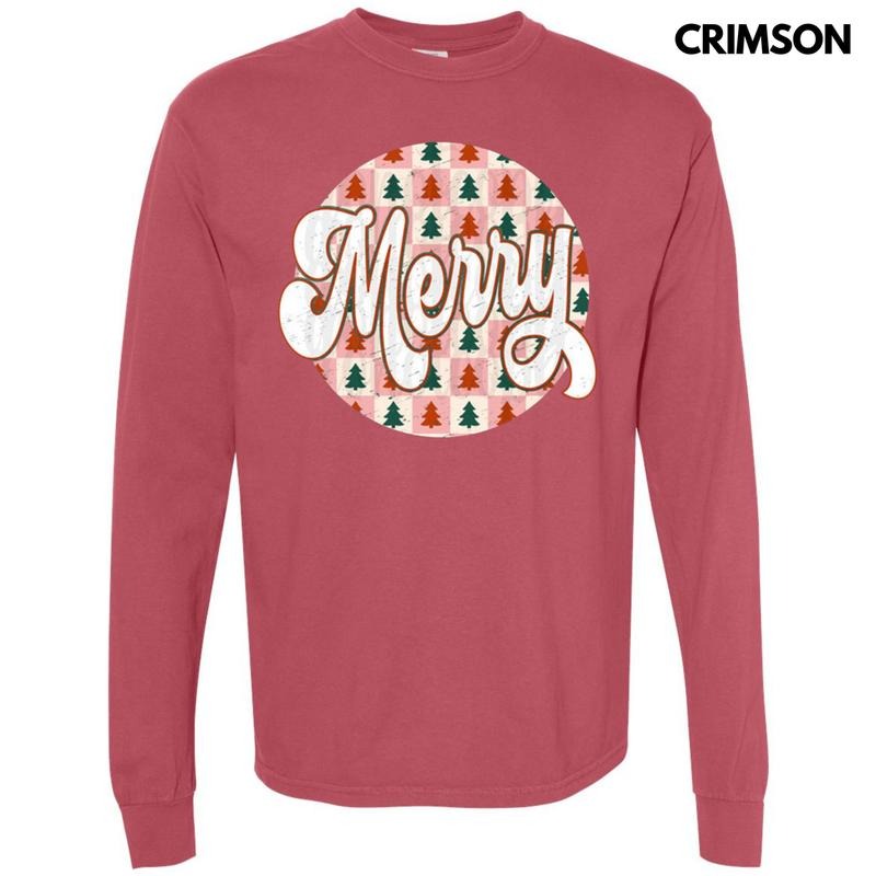 Checkered Merry Circle Long Sleeve Comfort Colors T-Shirt Hoodie, Sweatshirt | HypeDripTees.com