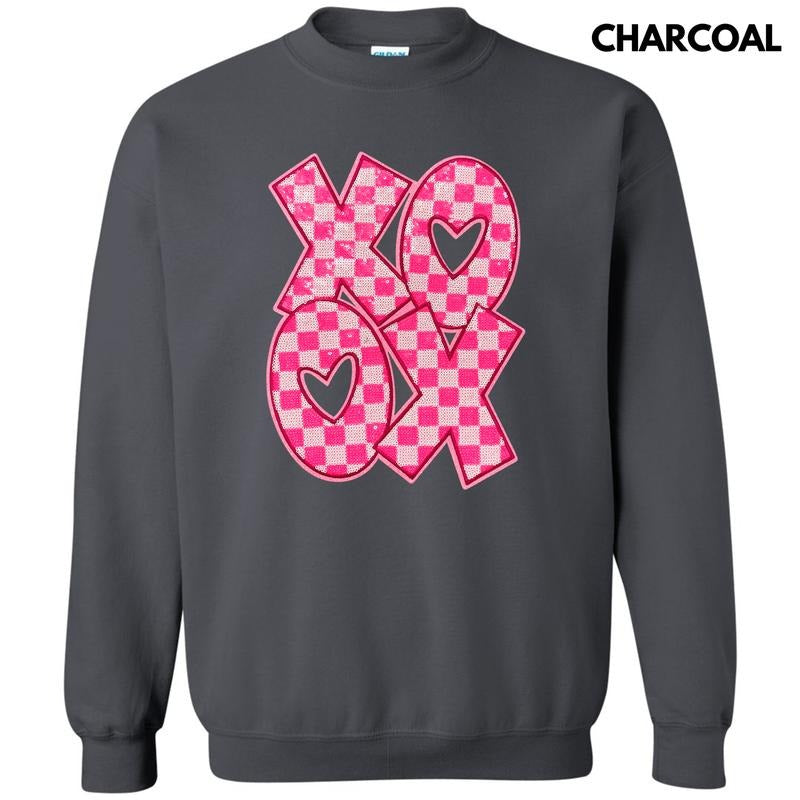 Checkered XOXO Sequin Patch Sweatshirt T-Shirts, Hoodie | HypeDripTees.com