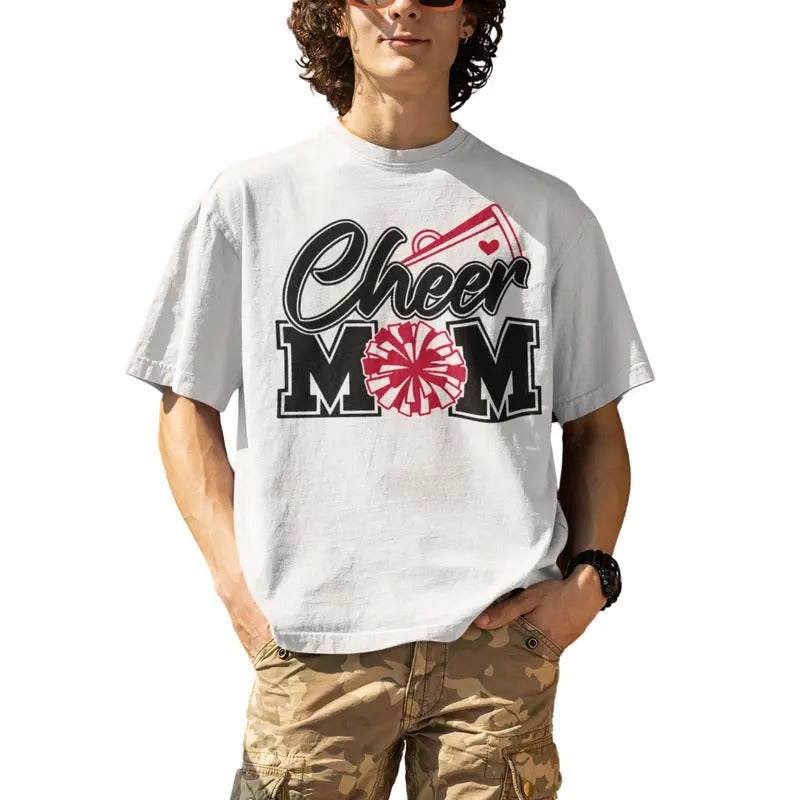 Cheer Mom Biggest Fan Print Black And Red Pom Pom T-Shirt Hoodie, Sweatshirt | HypeDripTees.com
