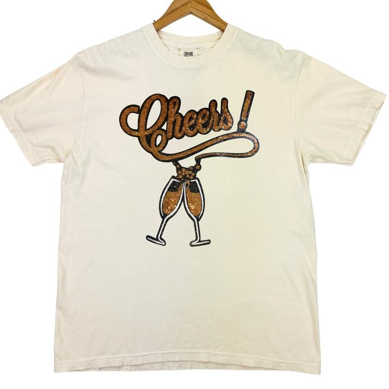 Cheers Champagne Sequin Patch Comfort Colors T-Shirt Hoodie, Sweatshirt | HypeDripTees.com