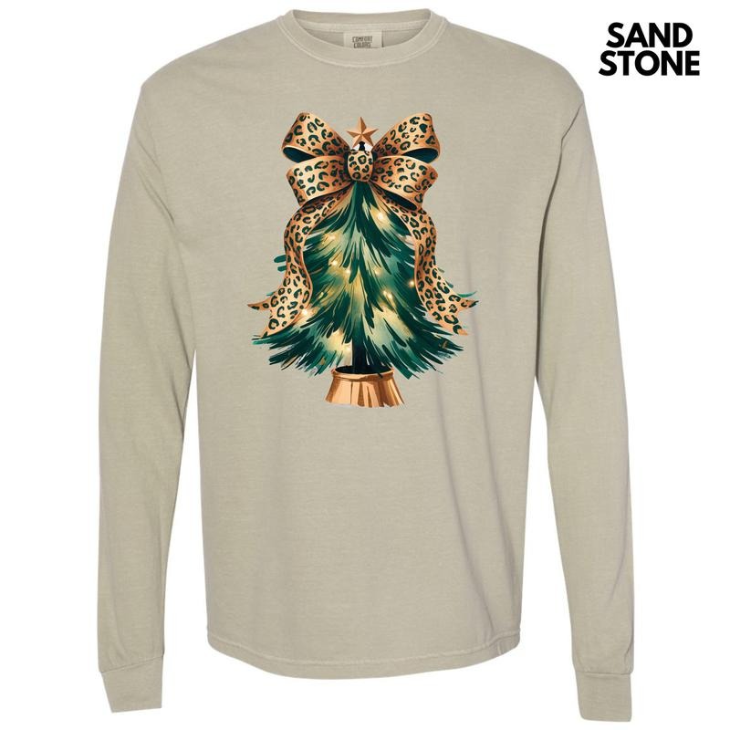 Cheetah Bow Christmas Tree Long Sleeve Comfort Colors T-Shirt 'NLB' Hoodie, Sweatshirt | HypeDripTees.com