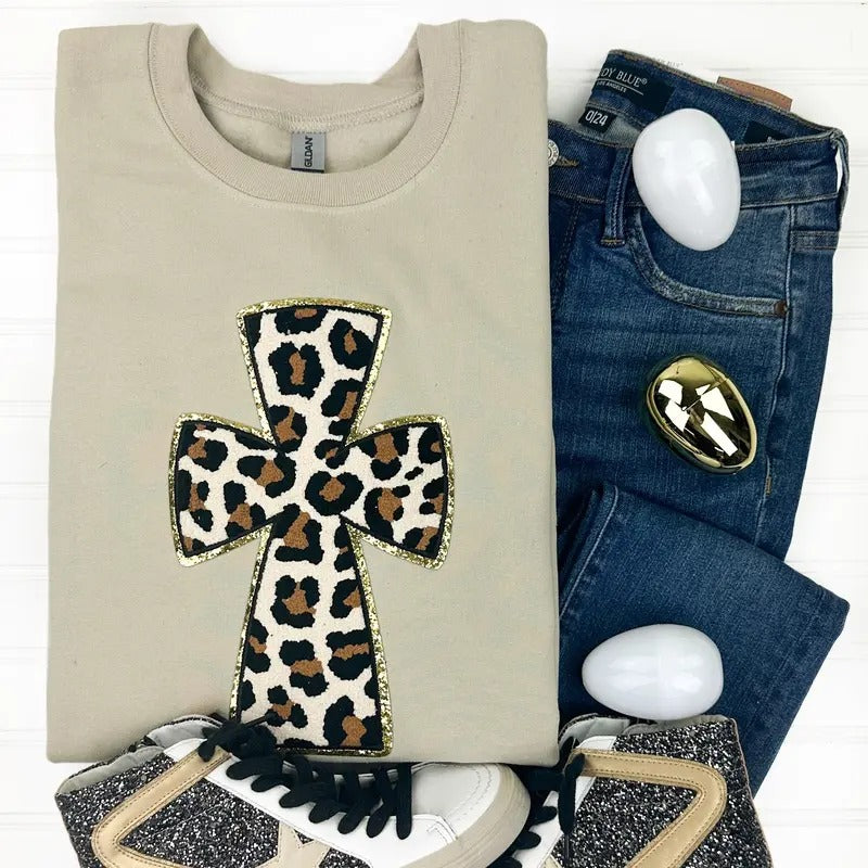 Cheetah CROSS Chenille Patch Sweatshirt T-Shirts, Hoodie | HypeDripTees.com