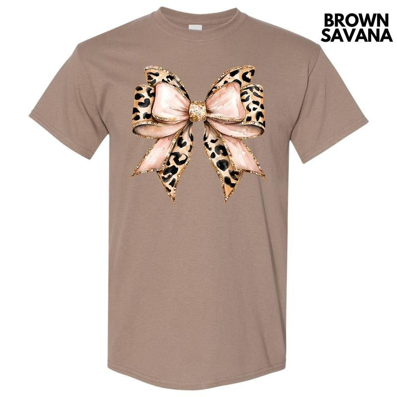 Cheetah Faux Glitter Bow Gildan Short Sleeve T-Shirt 'NLB' Hoodie, Sweatshirt | HypeDripTees.com