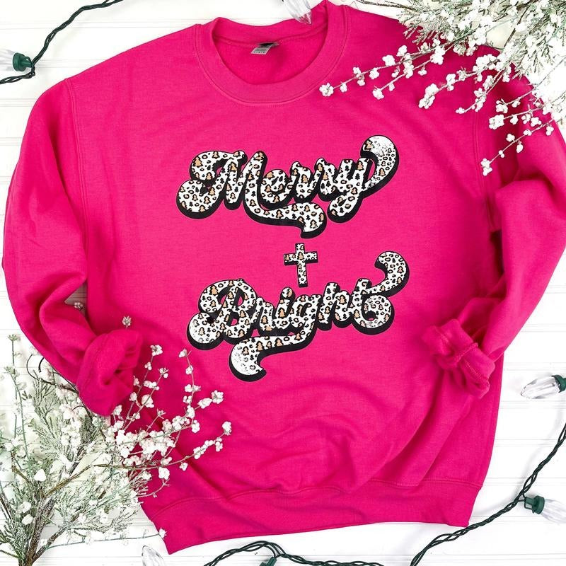 Cheetah Merry & Bright Christmas Sweatshirt T-Shirts, Hoodie | HypeDripTees.com