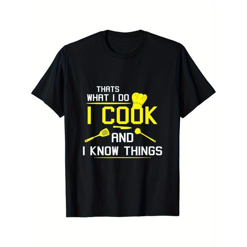 [Chef Geek Cotton Tee] Chef Geek 1pc Cotton Casual Crew Neck T-Shirt - Striped Applique, All-Season Sports & Outdoor Top...