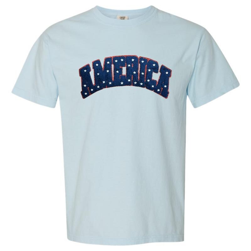 Chenille AMERICA Patch Comfort Colors T-Shirt Hoodie, Sweatshirt | HypeDripTees.com