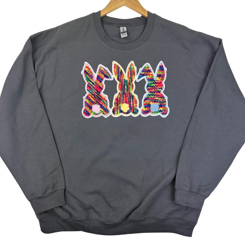 Chenille Bunnies Patch Sweatshirt -- CHARCOAL T-Shirts, Hoodie | HypeDripTees.com