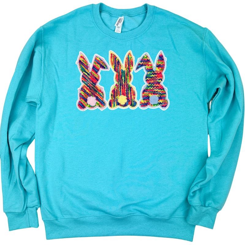Chenille Bunnies Patch Sweatshirt -- SCUBA BLUE T-Shirts, Hoodie | HypeDripTees.com