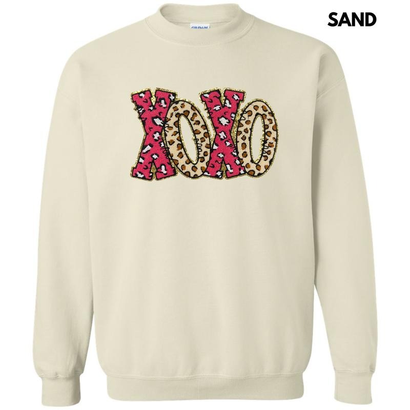 Chenille Leopard XOXO Patch Sweatshirt T-Shirts, Hoodie | HypeDripTees.com
