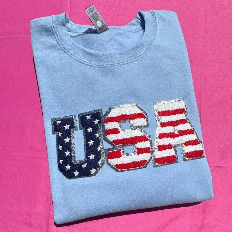 Chenille USA Patch Sweatshirt T-Shirts, Hoodie | HypeDripTees.com