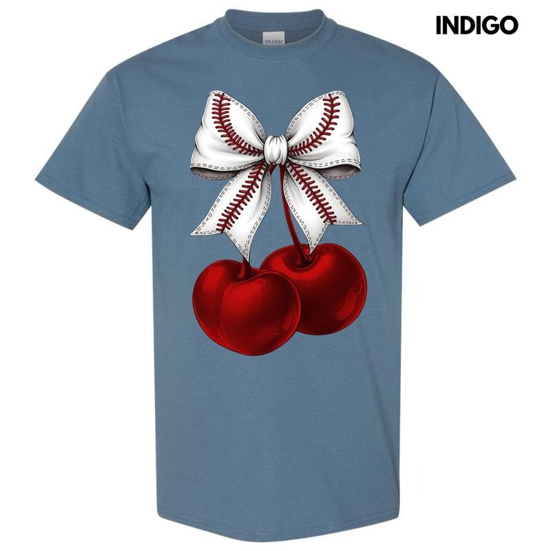 Cherries Baseball Bow Gildan Short Sleeve T-Shirt Hoodie, Sweatshirt | HypeDripTees.com