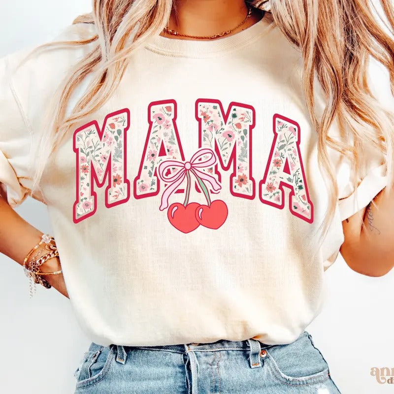 Cherry Bow Coquette Mama Shirt , Mom Coquette Shirt , Soft Girl Aesthetic Shirt , Mother's Day Girly Shirt Hoodie, Sweatshirt